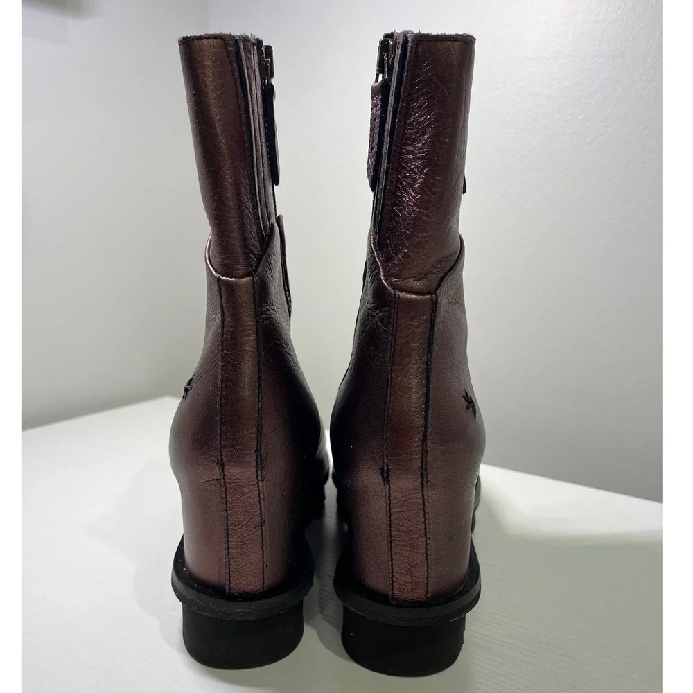 Patrizia Bonfanti Metallic Bronze Leather Lug Sole Ankle Boots Italy 37 Womens‎